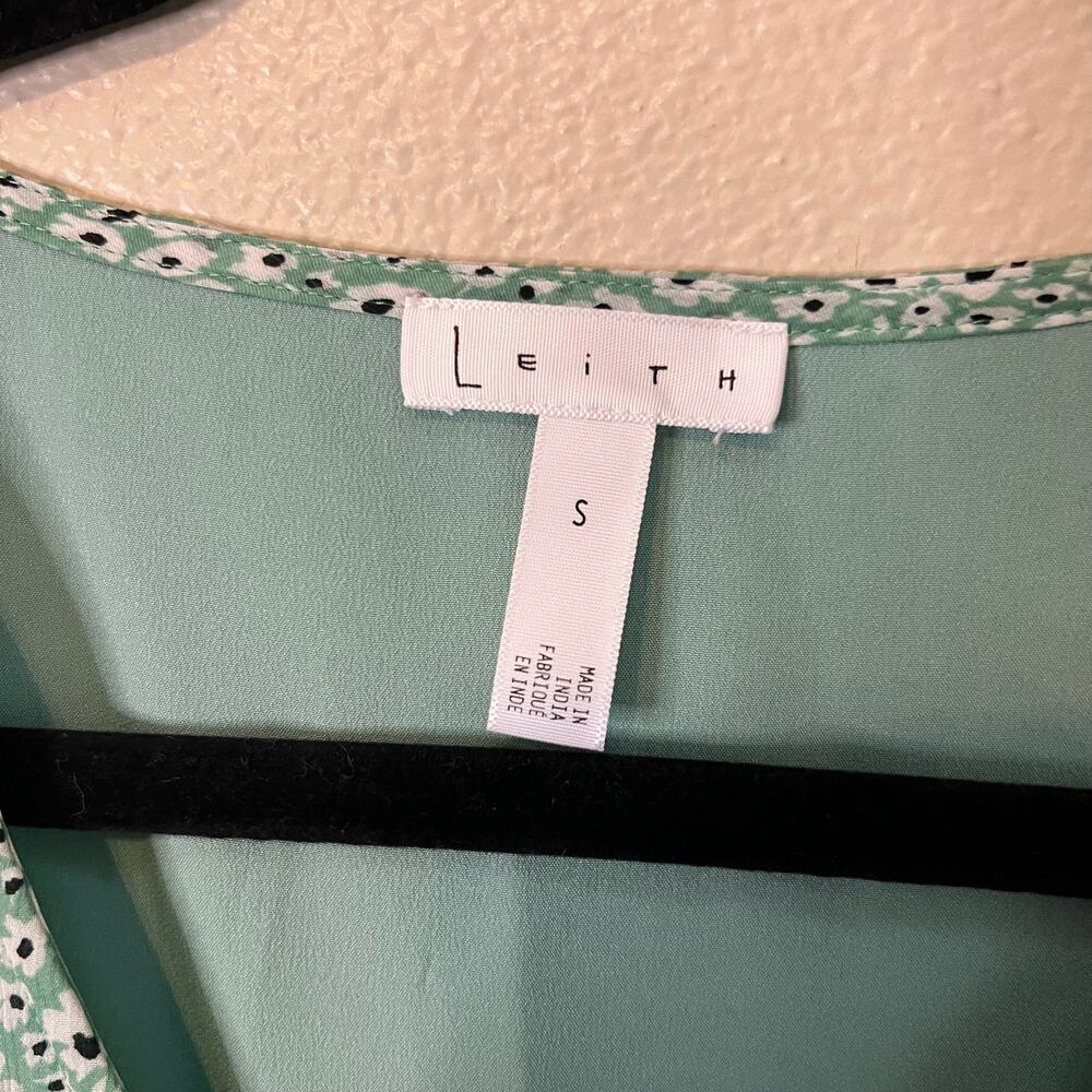 Leith Anthropologie Green and White Floral Ruched Dress Size S - Picture 5 of 6